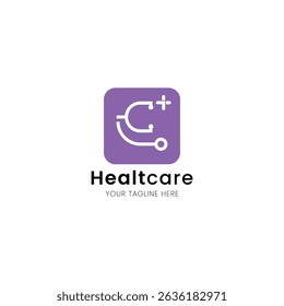 Letter E minimalist and iconic healthcare logo, medical and clinic with stethoscope
