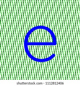 letter e minuscule bright blue color, intense on green texture with woven look in editable vector