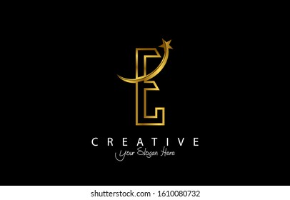 Letter E Modern Design Logo Concept. Creative Icon Logo with Rising Star Vector Illustration.