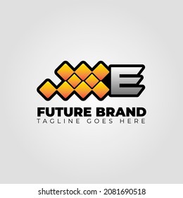 letter E modern futuristic abstract pixel vector logo design