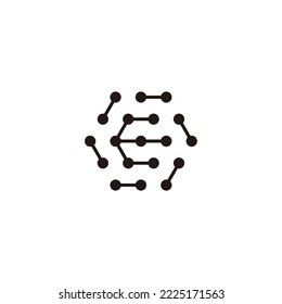 Letter E molecules, rounded, hexagon geometric symbol simple logo vector