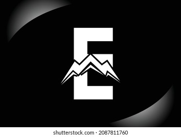 Letter E monogram alphabet with the mountain peak. Mountain Logo sign symbol. Modern vector logo design for the business, and company identity.