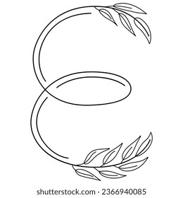 Monograma E con detalles florales. Ilustración vectorial.