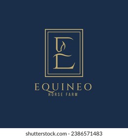 Logo de la letra E mongograma caballo, logotipo de la letra E caballo, logotipo de la cabeza de caballo