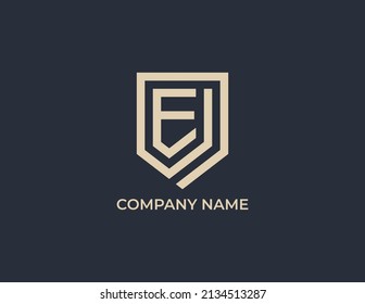 Letter E monogram and shield sign combination Logo Design. Vector illustration logo template.