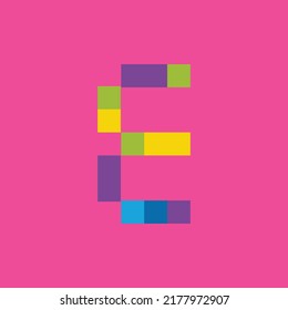 Letter E monogram vector logo. Colorful square pixels logo. Logo for apps, technology, company, event, and personal branding.