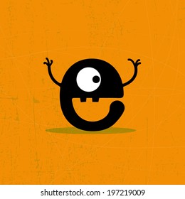 Letter e Monster on grunge background. vector illustration