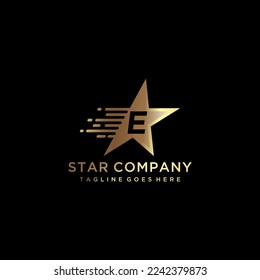 Letter E moves with the star in gold color. Corporate branding identity 