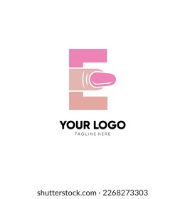 Letter E Nail Art Logo Design Vector Icon Graphic Emblem Illustration