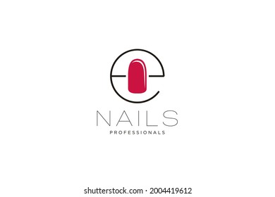 letter E with Nails logo. Vector icon business sign template for beauty industry, nail salon, manicure, boutique, cosmetic procedures.