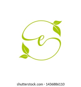 letter E nature leaf icon logo design concept