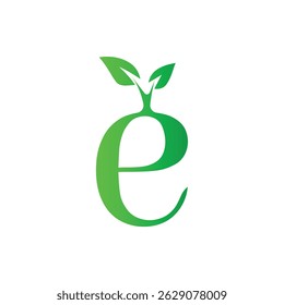 letter e with nature leaf logo design	