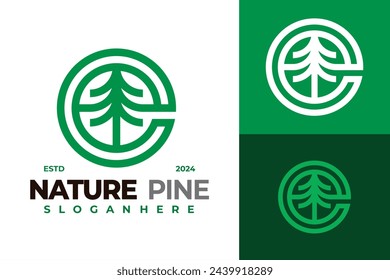 Letter E Nature Pine Logo design vector symbol icon illustration