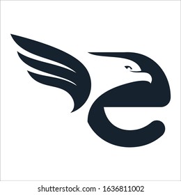 Letter E with negative space eagle logo design template elements. Vector sign.
