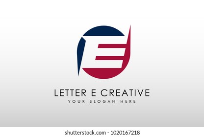 Letter E Negative Space Logo Design Template. Letter E inside Circle