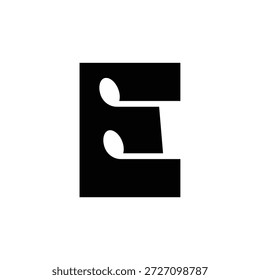 Letra E con diseño de logotipo de nota musical de espacio negativo	