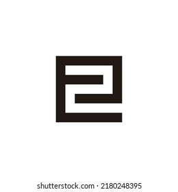 Letter e number 2 square, outline geometric symbol simple logo vector