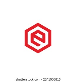 Letter e in O, hexagon geometric symbol simple logo vector