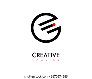 Letter E O logo design. Black red logo E leters in circle vector design version 1