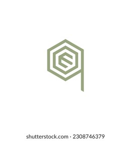 Letter E, o and q hexagon line geometric symbol simple logo vector