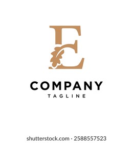 Letter E Oak Leaf Logo Icon Vector