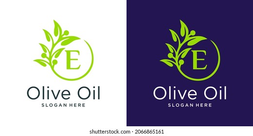 Letter e olive oil logo design template