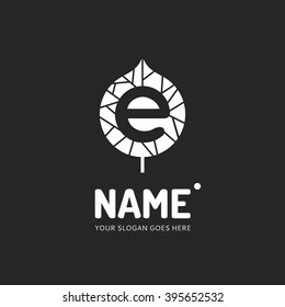 The letter E on a background leave. Logo, illustration, design template. Company, shop, symbol concept icon. Element in vector.
