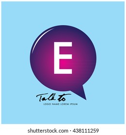 Letter E on bubble talk icon as an integrated communication. Design Template for the communication, commercial, technology, and campaign activities