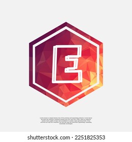 letter E on colorful polygon vector design template with white background