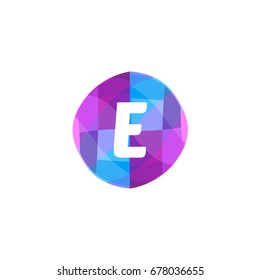 letter E on crystal polygonal circle,logo design, isolated on white background.