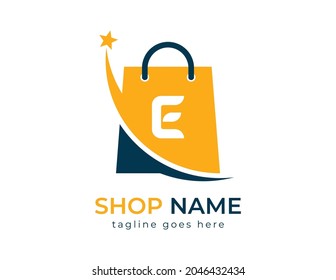 Letter E on Shopping Bag. Shopping logo.