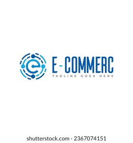 Letter E Online Shop Logo vector, Online Shopping  E-commerce Logo,
Letter E blue color connectivity creative logo, Collection of technology logo template, connection and target for business.