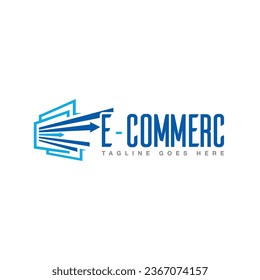 Letter E Online Shop Logo vector, Online Shopping  E-commerce Logo,
Letter E blue color connectivity creative logo, Collection of technology logo template, connection and target for business.