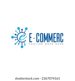 Letter E Online Shop Logo vector, Online Shopping  E-commerce Logo,
Letter E blue color connectivity creative logo, Collection of technology logo template, connection and target for business.