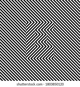 Letter E Optical Effect. Letter E in black and white. Optical illusion alphabet.