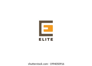 Buchstaben E orangefarbene Farbe, einfaches und minimales Box-Logo