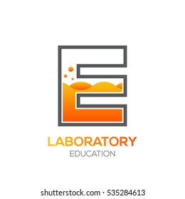 Letter E Orange color,Science education,Laboratory,Chemical Logotype