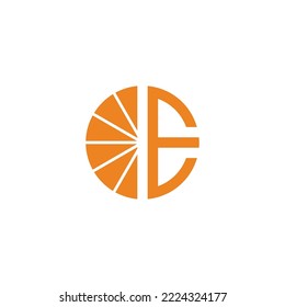 Letter E orange, fruit geometric symbol simple logo vector