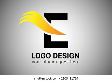 Letter E with Orange gradient color Elegant Minimalist Wing Design. Creative E letter Swoosh Icon Vector Illustration.