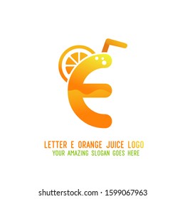 Letter E Orange Juice Logo Template Design Vector Illustration on White Background - Fresh Drink and Beverage Logo for Company - Cafe and Restaurant