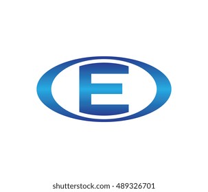 Letter E oval logo design template blue