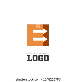 Letter E package delivery logo with negative space forward arrow of improvement quality service icon symbol simple of shipping company