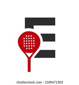 Letter E Padel Racket Logo Design Vector Template. Beach Table Tennis Club Symbol