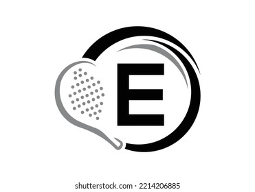 Letter E Padel Racket Logo Design Vector Template. Beach Table Tennis Club Symbol. business, and company identity