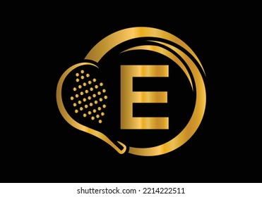 Letter E Padel Racket Logo Design Vector Template. Beach Table Tennis Club Symbol. business, and company identity