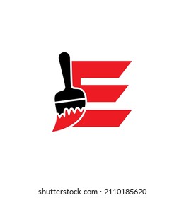 Letter E With Paint Brush Logo Vector 002