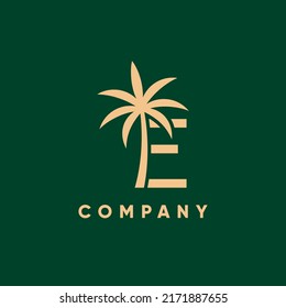 Letter E Palm Tree Logo Design Vector Icon Graphic Emblem Illustration 