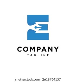 Letter E Pen Writing Logo Icon Vector