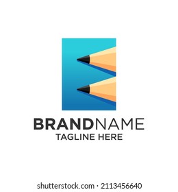 Ilustración de la plantilla de diseño del logotipo del lápiz de la letra E, Ilustración del vector.