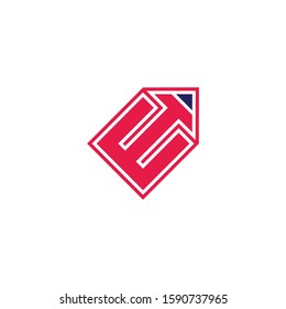 letter e pencil shape geometric arrow logo vector